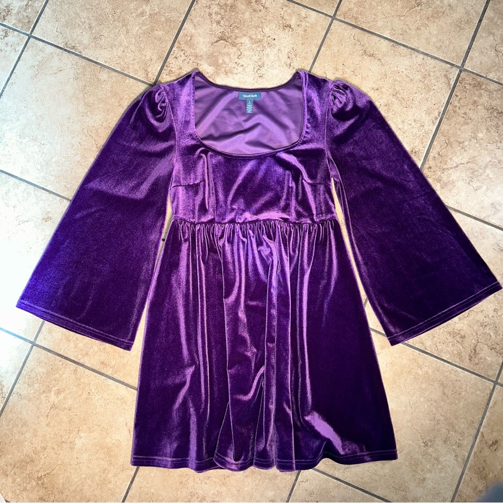 ModCloth Velvet Babydoll Dress Bell Sleeves